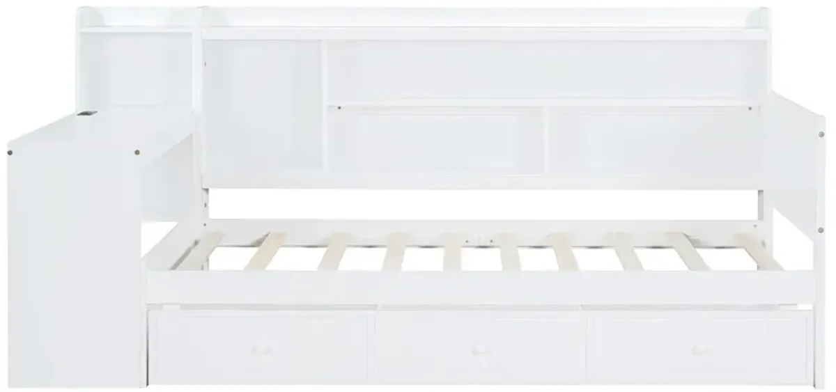 Wooden Daybed With 3 Drawers, USB Ports And Desk