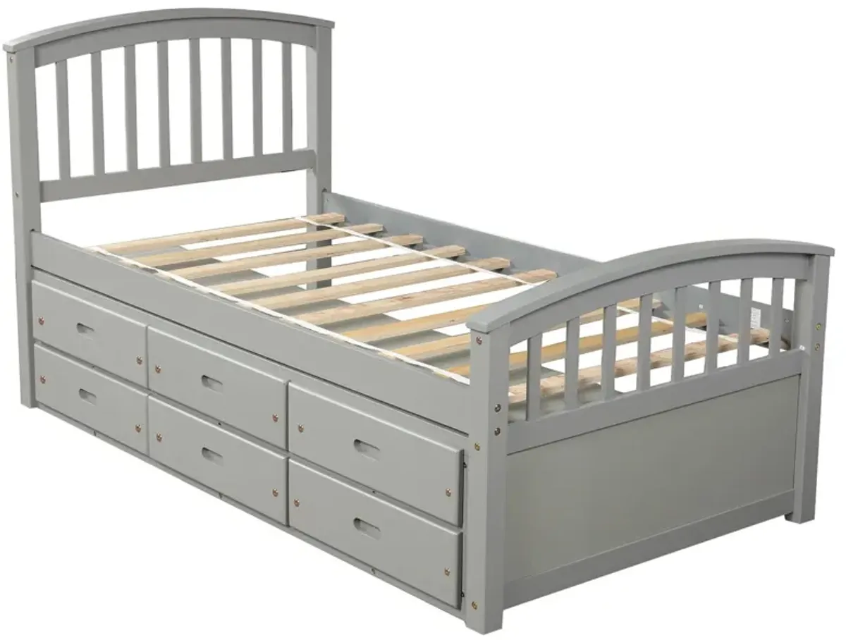 Platform Storage Bed Solid Wood Bed With 6 Drawers