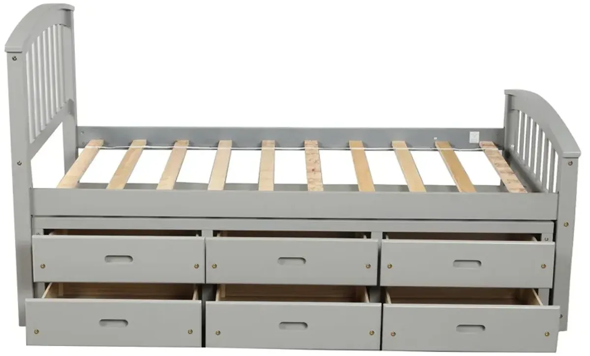 Platform Storage Bed Solid Wood Bed With 6 Drawers