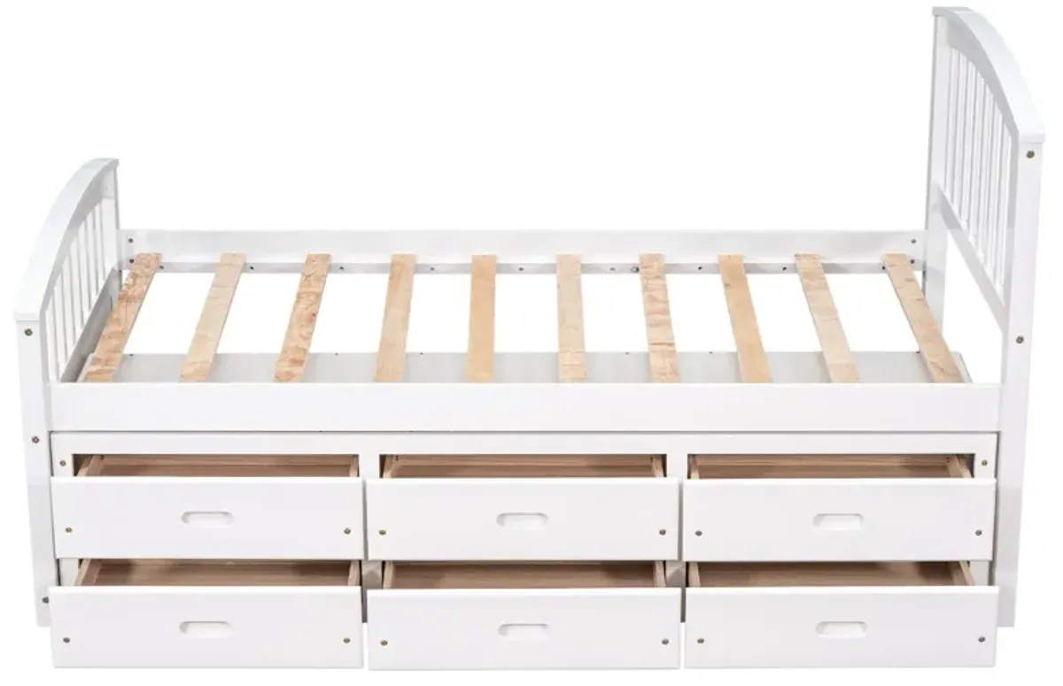 Platform Storage Bed Solid Wood Bed With 6 Drawers