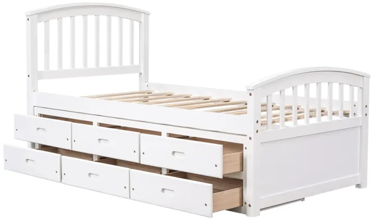 Platform Storage Bed Solid Wood Bed With 6 Drawers