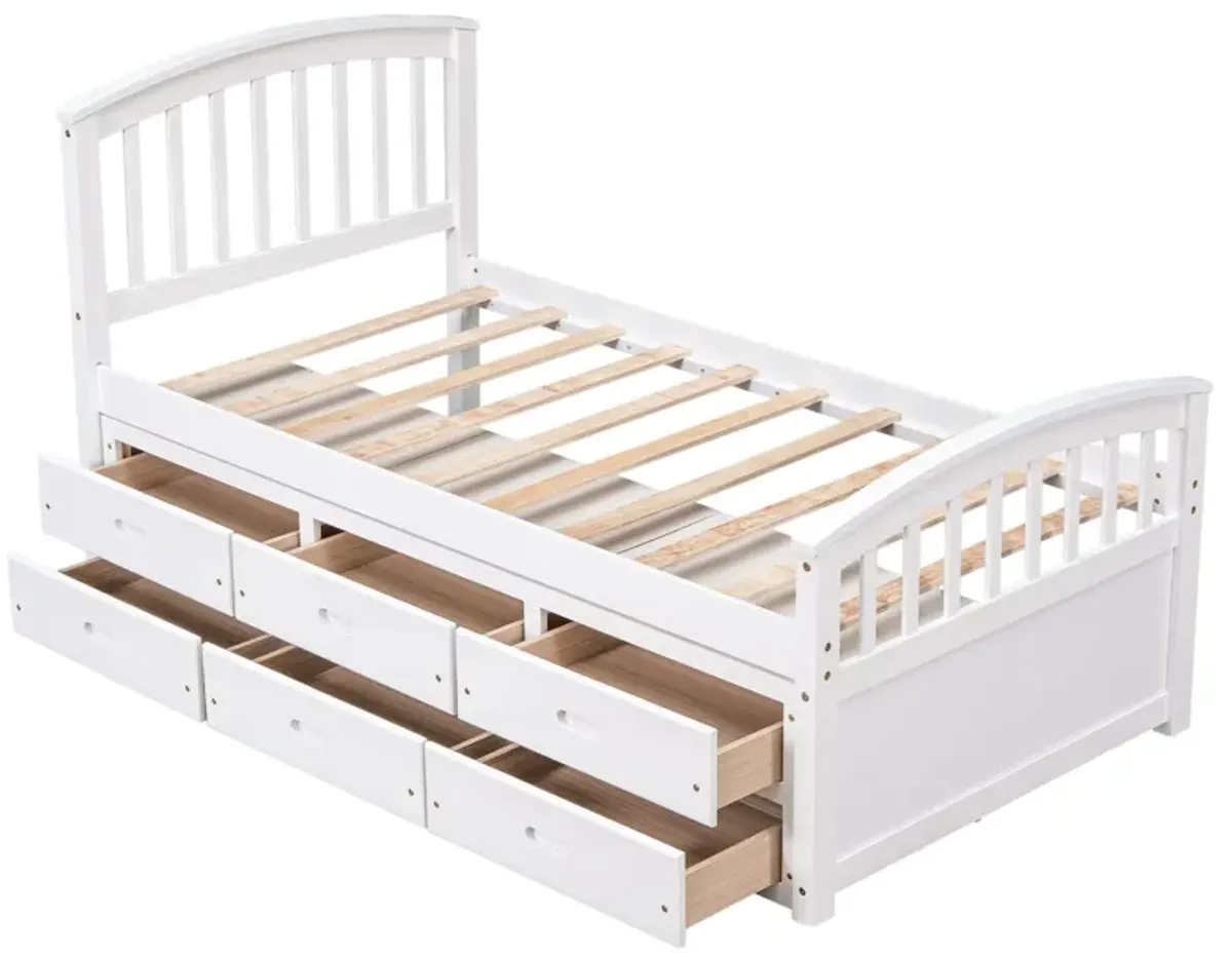 Platform Storage Bed Solid Wood Bed With 6 Drawers