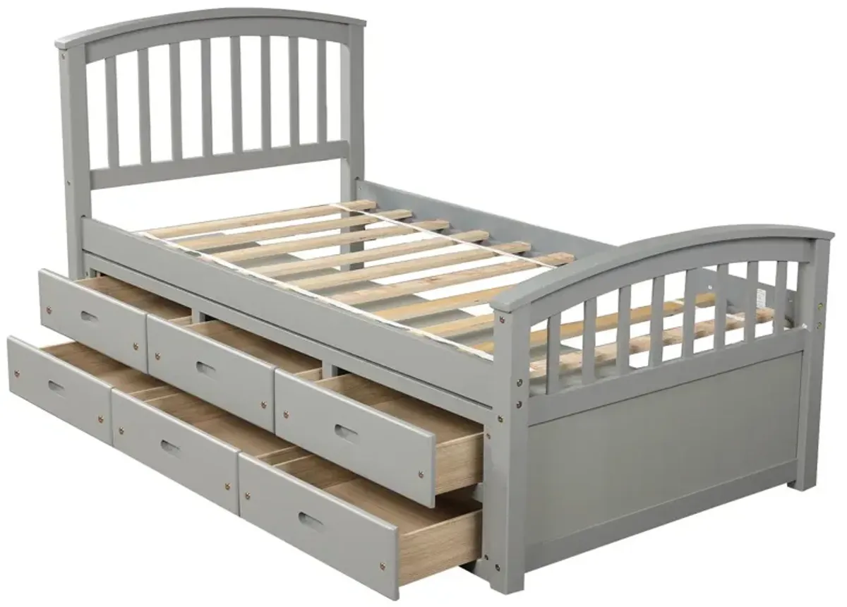 Platform Storage Bed Solid Wood Bed With 6 Drawers