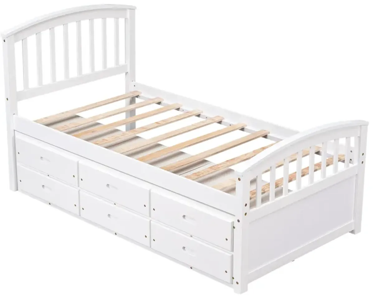 Platform Storage Bed Solid Wood Bed With 6 Drawers