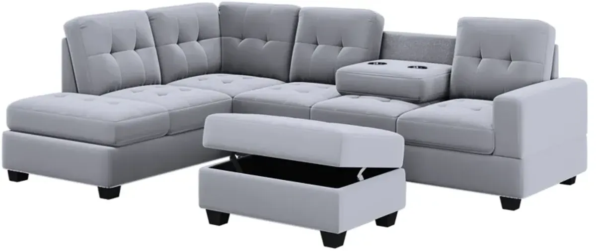 Sectional Sofa With Reversible Chaise Lounge, L-Shaped Couch With Storage Ottoman And Cup Holders