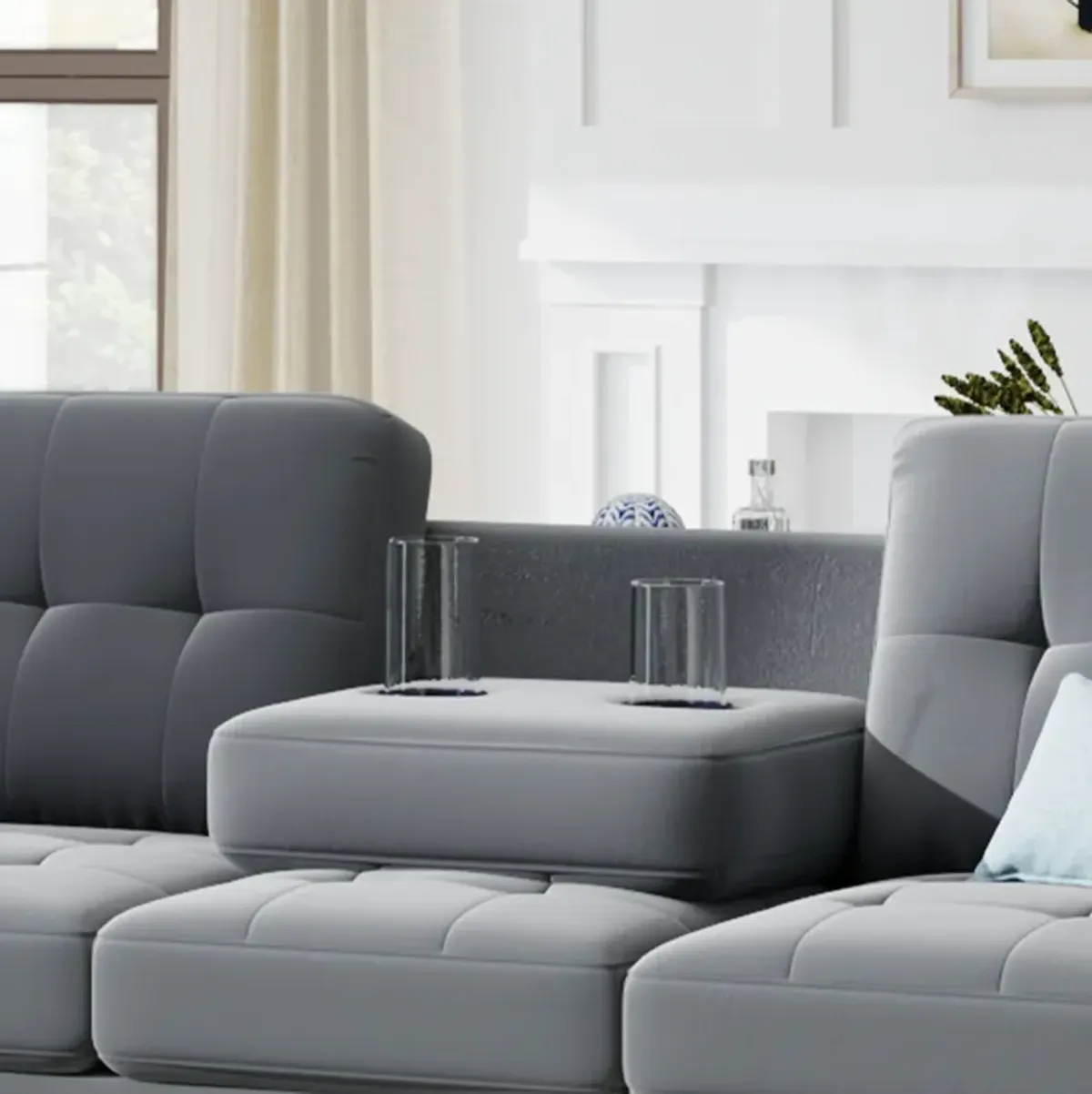 Sectional Sofa With Reversible Chaise Lounge, L-Shaped Couch With Storage Ottoman And Cup Holders