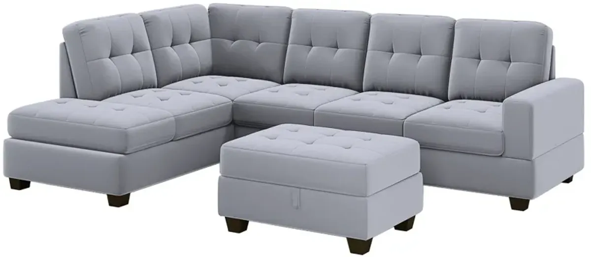 Sectional Sofa With Reversible Chaise Lounge, L-Shaped Couch With Storage Ottoman And Cup Holders