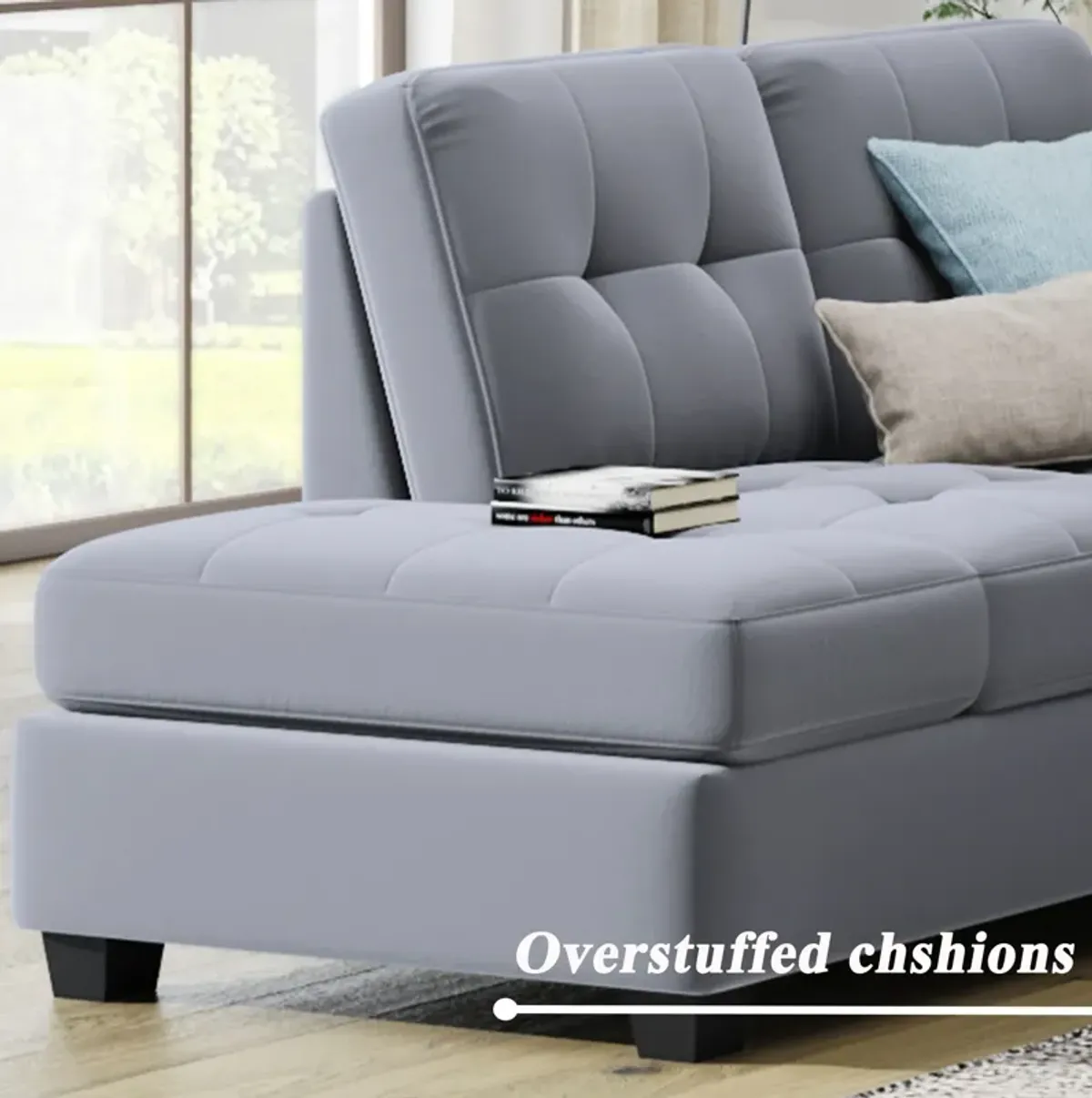 Sectional Sofa With Reversible Chaise Lounge, L-Shaped Couch With Storage Ottoman And Cup Holders