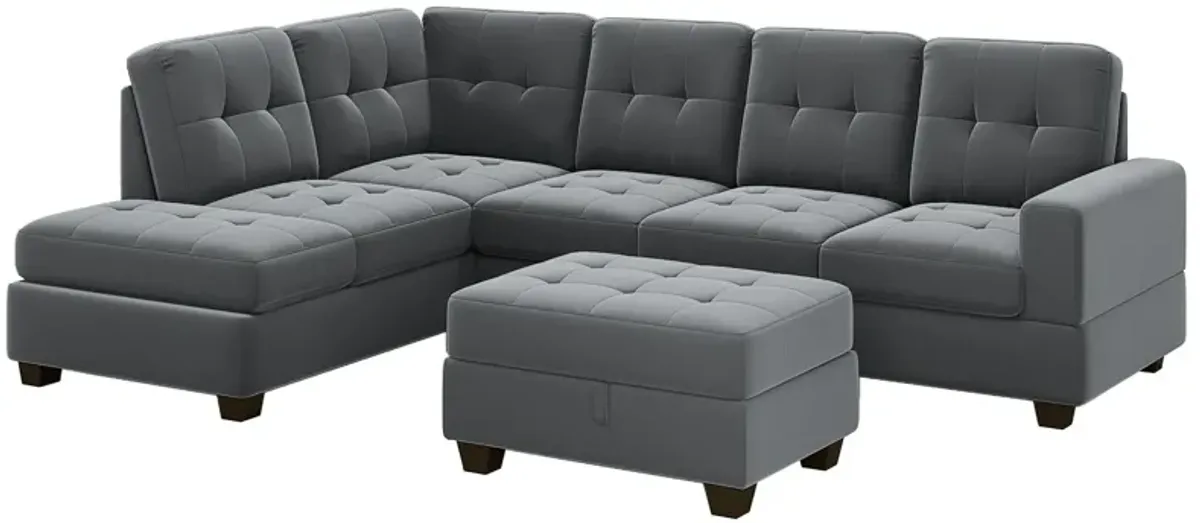 Sectional Sofa With Reversible Chaise Lounge, L-Shaped Couch With Storage Ottoman And Cup Holders