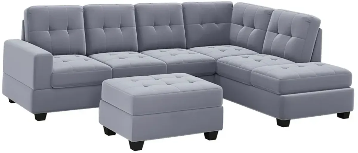 Modern Sectional Sofa With Reversible Chaise, L Shaped Couch Set With Storage Ottoman And Two Cup Holders For Living Room