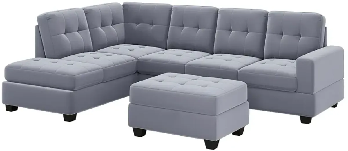 Modern Sectional Sofa With Reversible Chaise, L Shaped Couch Set With Storage Ottoman And Two Cup Holders For Living Room