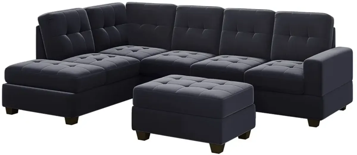 Modern Sectional Sofa With Reversible Chaise, L Shaped Couch Set With Storage Ottoman And Two Cup Holders For Living Room