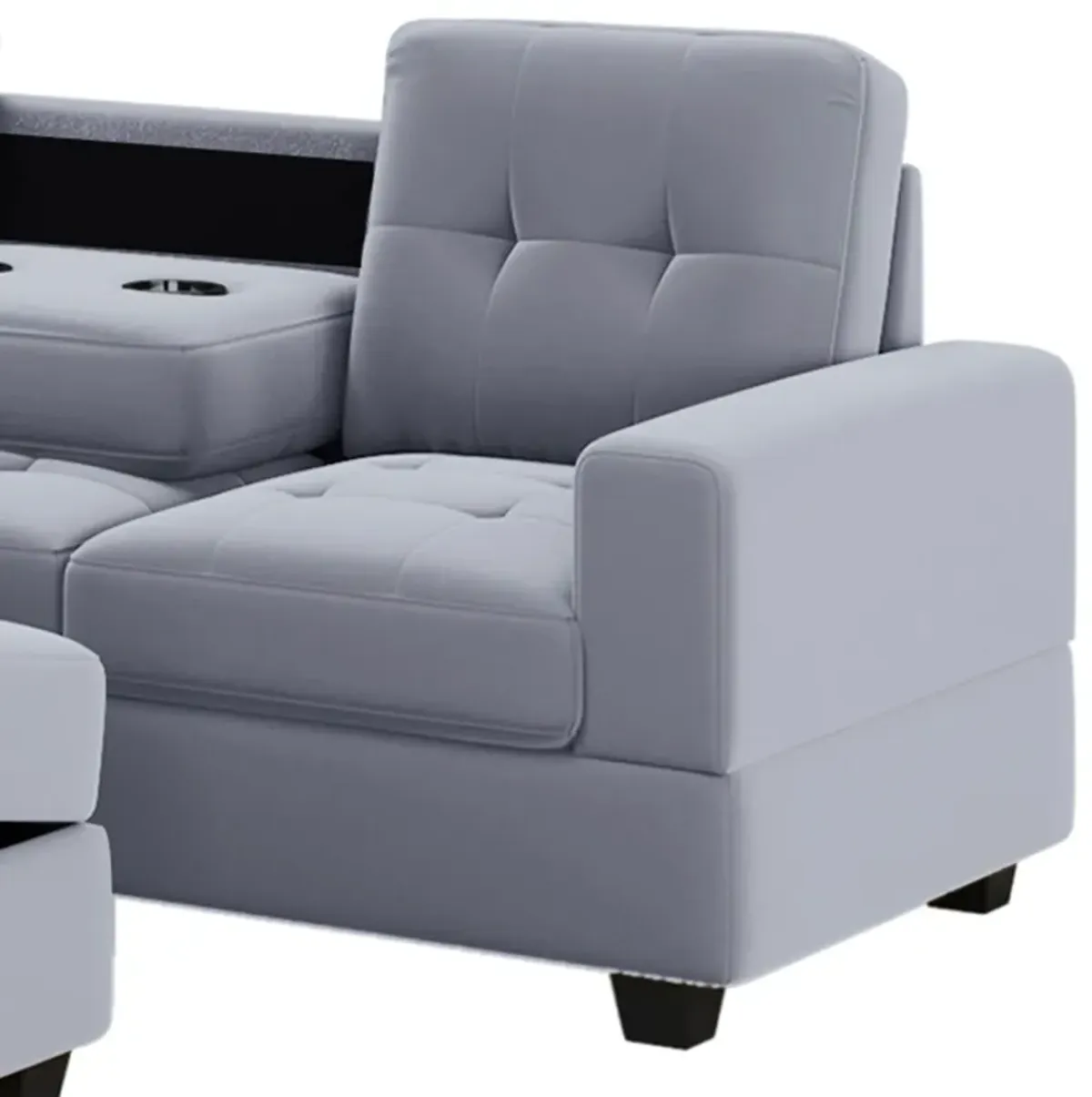 Modern Sectional Sofa With Reversible Chaise, L Shaped Couch Set With Storage Ottoman And Two Cup Holders For Living Room