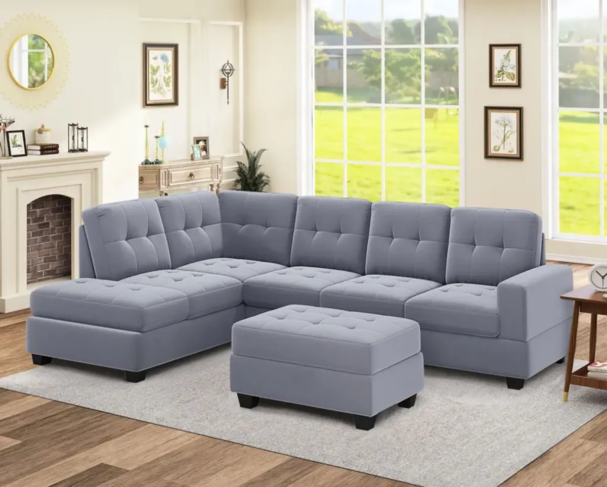 Modern Sectional Sofa With Reversible Chaise, L Shaped Couch Set With Storage Ottoman And Two Cup Holders For Living Room