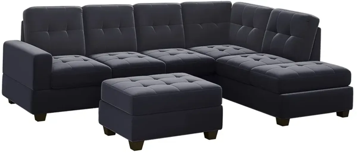 Modern Sectional Sofa With Reversible Chaise, L Shaped Couch Set With Storage Ottoman And Two Cup Holders For Living Room