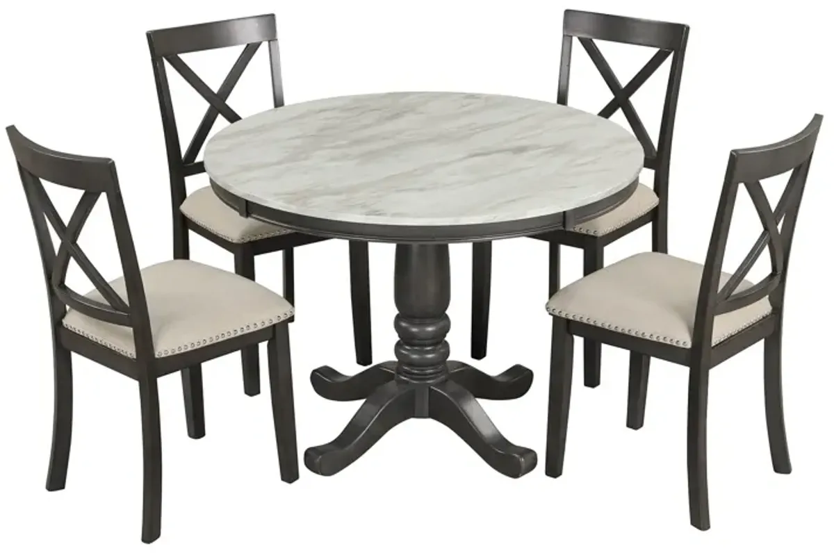 5 Pieces Dining Table And Chairs Set For 4 Persons, Kitchen Room Solid Wood Table With 4 Chairs