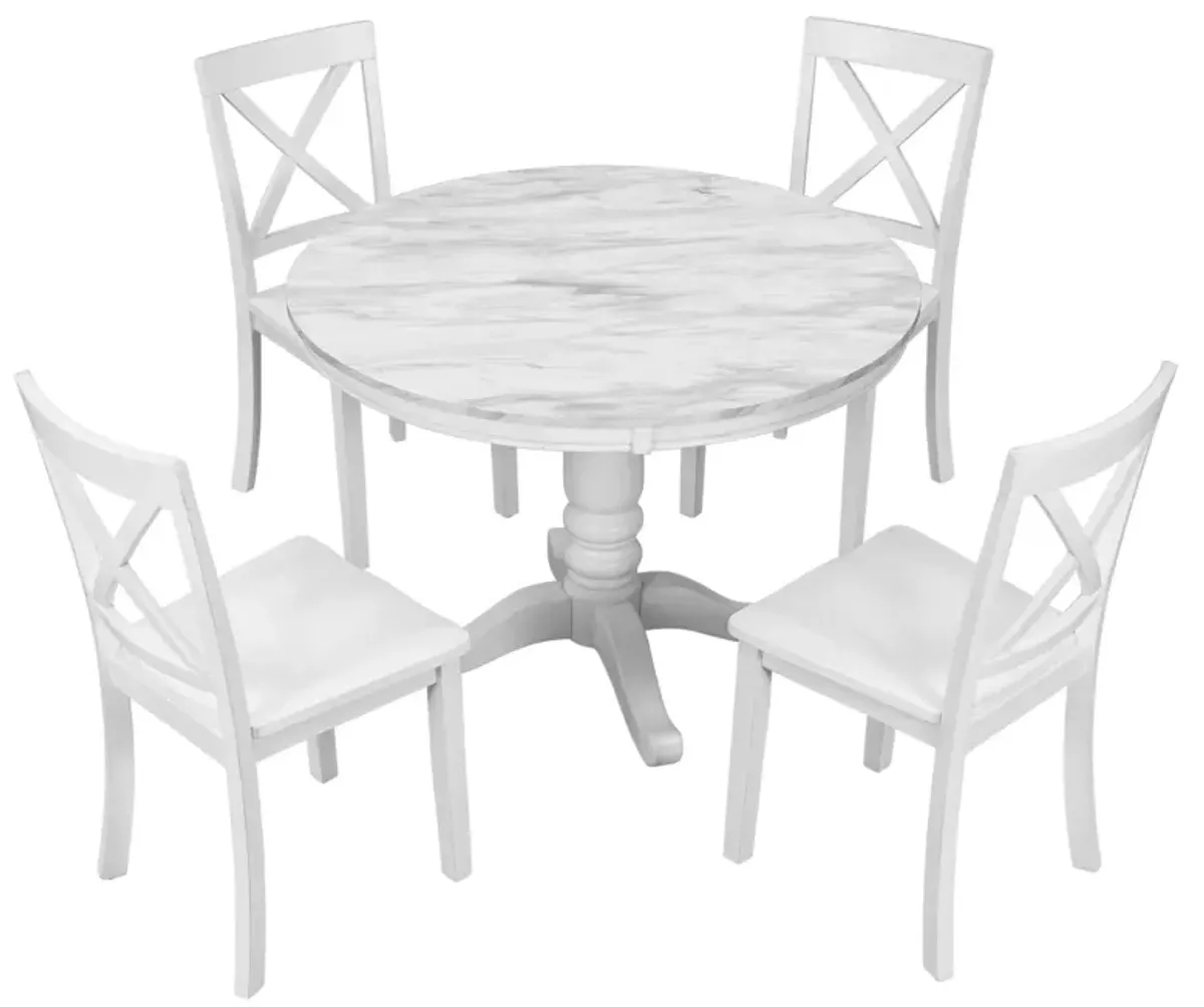 5 Pieces Dining Table And Chairs Set For 4 Persons, Kitchen Room Solid Wood Table With 4 Chairs