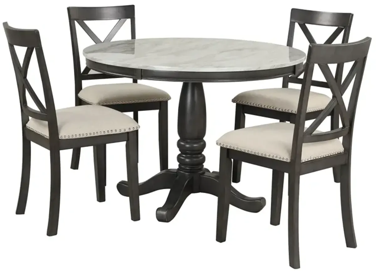 5 Pieces Dining Table And Chairs Set For 4 Persons, Kitchen Room Solid Wood Table With 4 Chairs