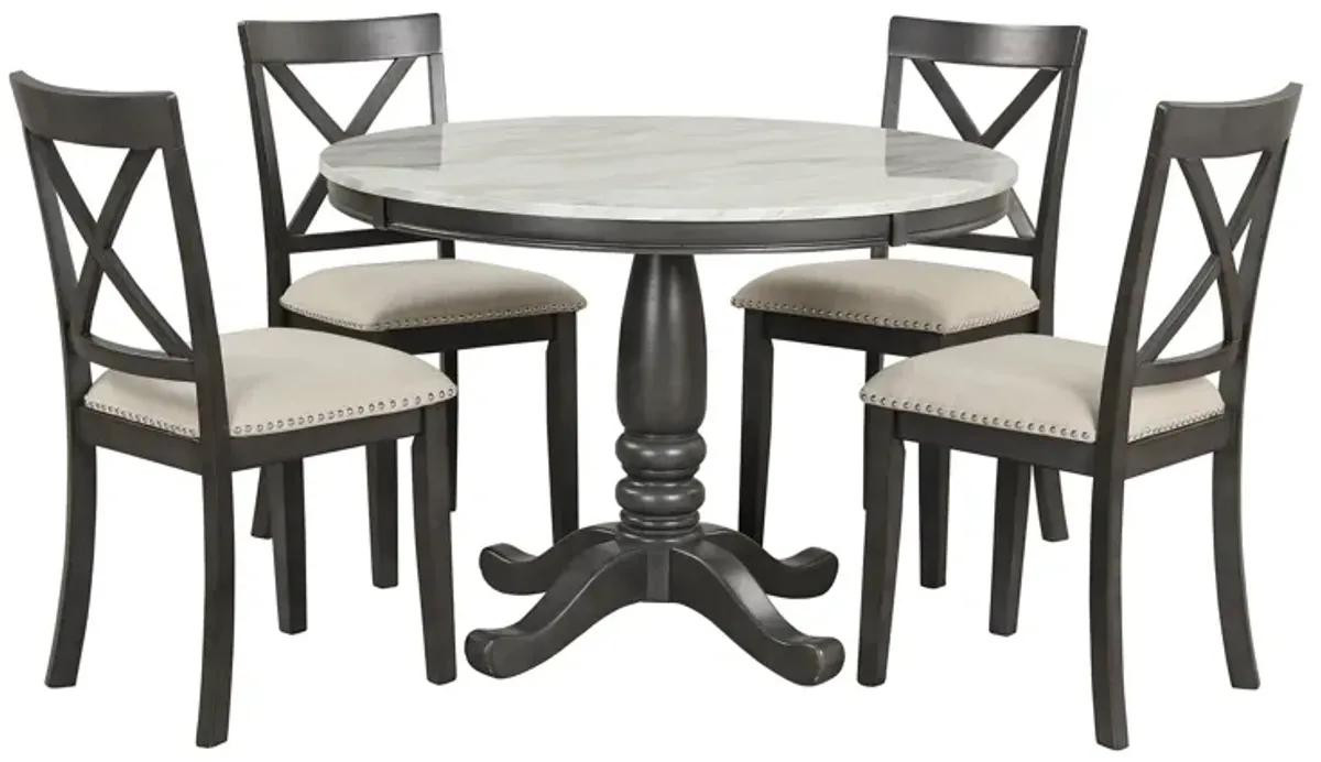 5 Pieces Dining Table And Chairs Set For 4 Persons, Kitchen Room Solid Wood Table With 4 Chairs