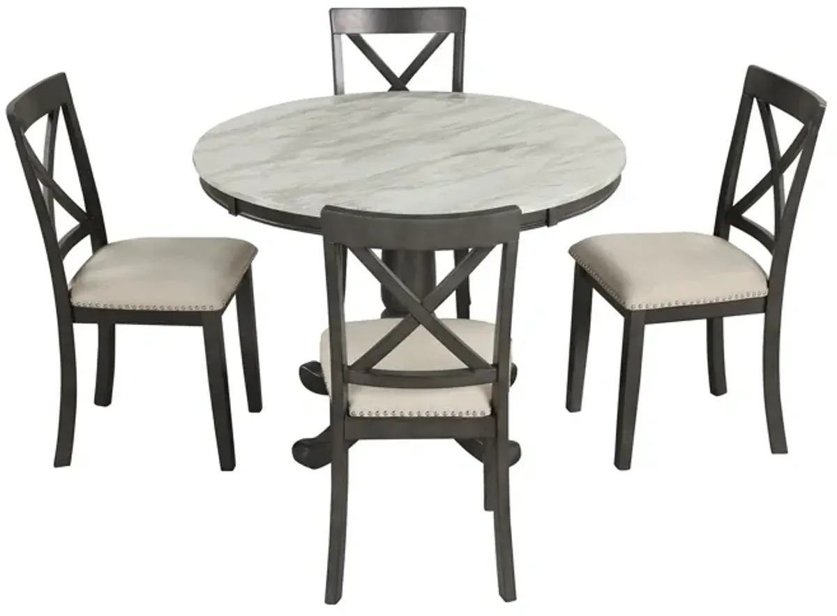 5 Pieces Dining Table And Chairs Set For 4 Persons, Kitchen Room Solid Wood Table With 4 Chairs