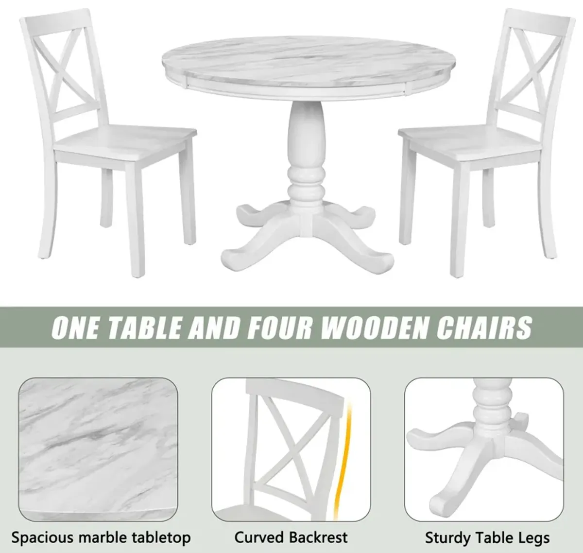 5 Pieces Dining Table And Chairs Set For 4 Persons, Kitchen Room Solid Wood Table With 4 Chairs