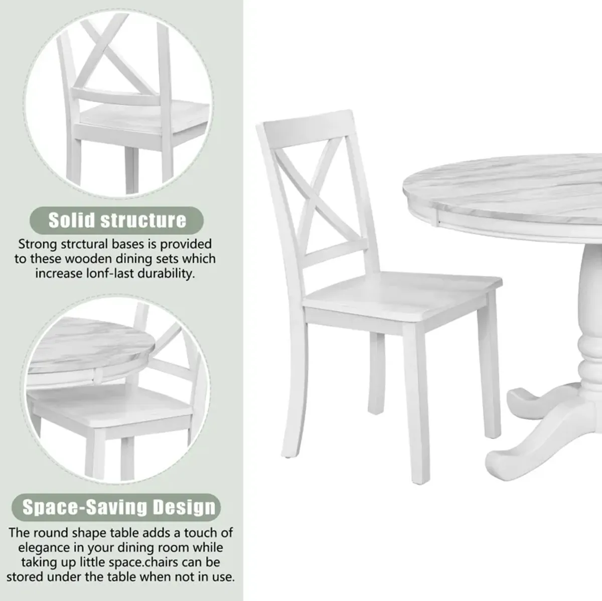 5 Pieces Dining Table And Chairs Set For 4 Persons, Kitchen Room Solid Wood Table With 4 Chairs