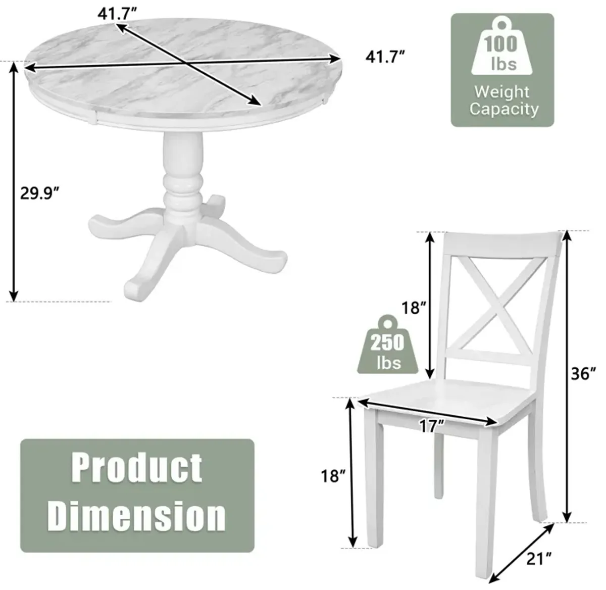 5 Pieces Dining Table And Chairs Set For 4 Persons, Kitchen Room Solid Wood Table With 4 Chairs