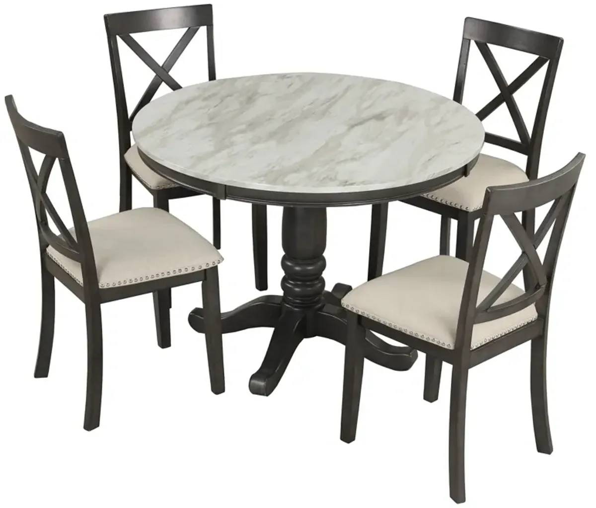 5 Pieces Dining Table And Chairs Set For 4 Persons, Kitchen Room Solid Wood Table With 4 Chairs