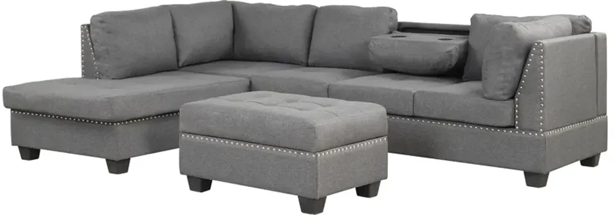 Reversible Sectional Sofa Space Saving With Storage Ottoman Rivet Ornament L-Shape Couch For Small Or Large Space Dorm Apartment