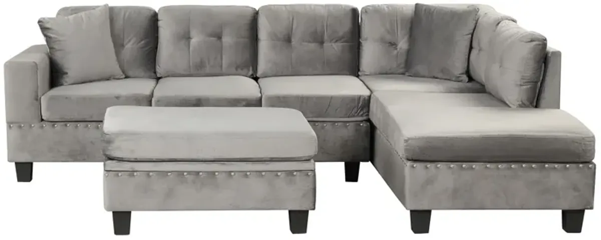 Modern Sectional Sofa With Storage Ottoman, L-Shape Couch With 2 Pillows And Cup Holder, Sectional Sofa With Reversible Chaise For Living Room