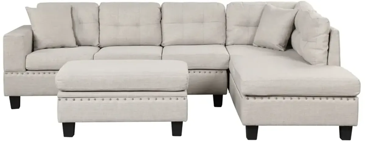 Modern Sectional Sofa With Storage Ottoman, L-Shape Couch With 2 Pillows And Cup Holder, Sectional Sofa With Reversible Chaise For Living Room