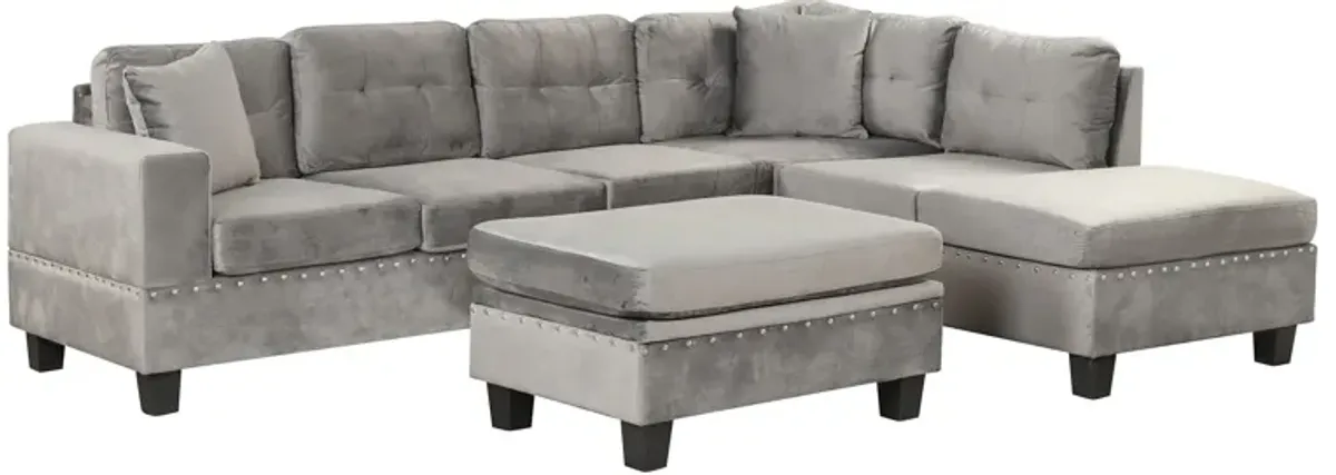 Modern Sectional Sofa With Storage Ottoman, L-Shape Couch With 2 Pillows And Cup Holder, Sectional Sofa With Reversible Chaise For Living Room