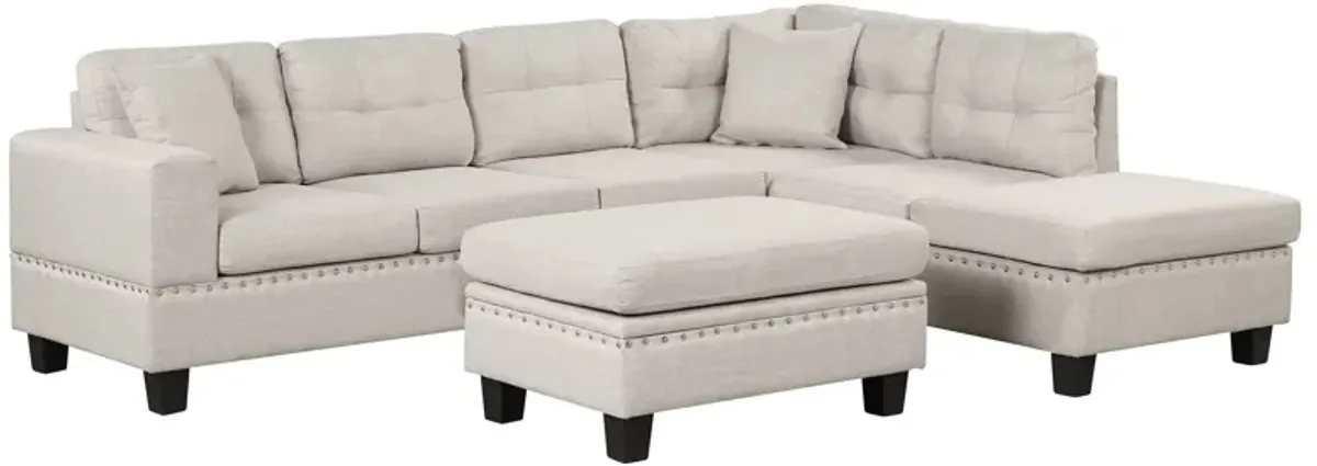 Modern Sectional Sofa With Storage Ottoman, L-Shape Couch With 2 Pillows And Cup Holder, Sectional Sofa With Reversible Chaise For Living Room