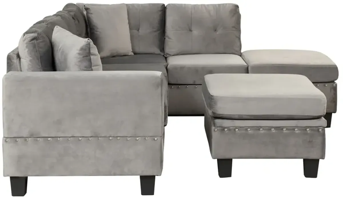 Modern Sectional Sofa With Storage Ottoman, L-Shape Couch With 2 Pillows And Cup Holder, Sectional Sofa With Reversible Chaise For Living Room