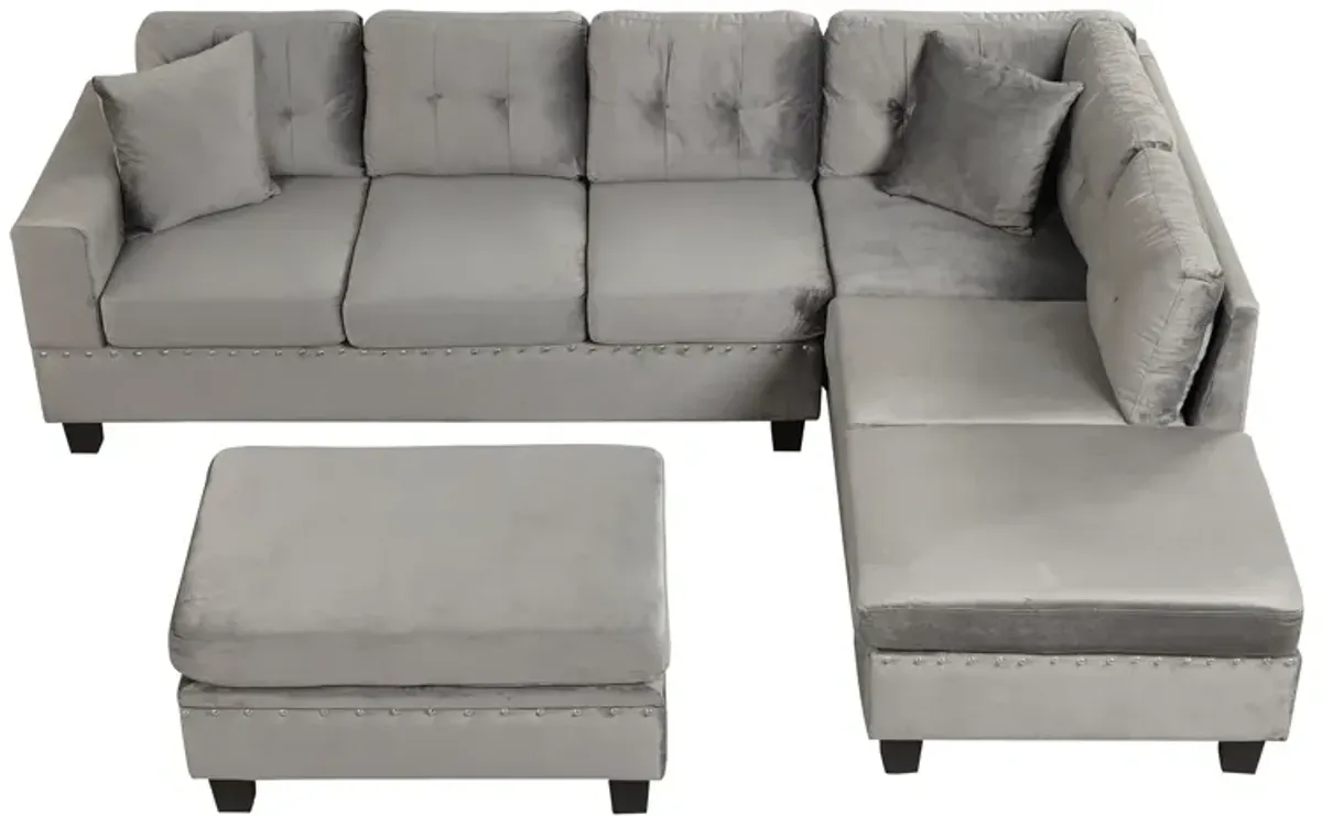 Modern Sectional Sofa With Storage Ottoman, L-Shape Couch With 2 Pillows And Cup Holder, Sectional Sofa With Reversible Chaise For Living Room