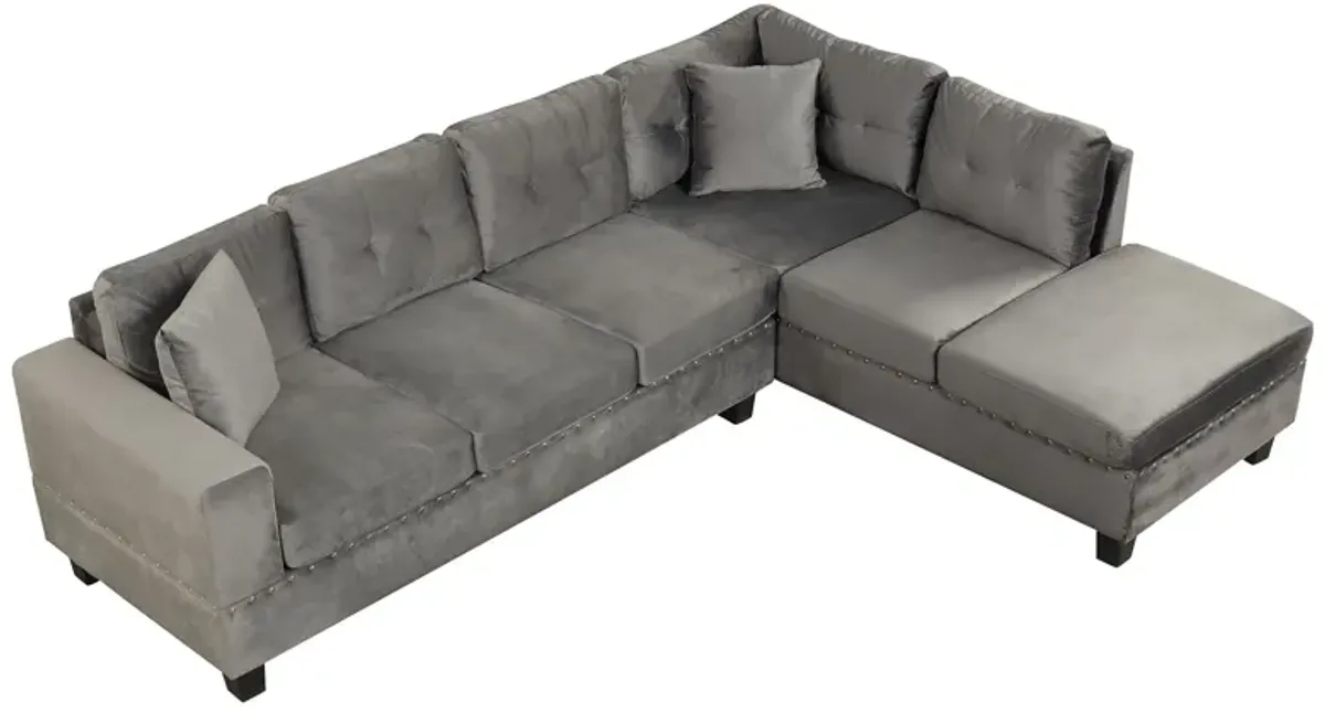 Modern Sectional Sofa With Storage Ottoman, L-Shape Couch With 2 Pillows And Cup Holder, Sectional Sofa With Reversible Chaise For Living Room