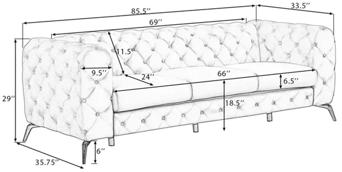 Velvet Upholstered Sofa With Sturdy Metal Legs, Modern Sofa Couch With Button Tufted Back, 3 Seater Sofa Couch For Living Room, Apartment, Home Office