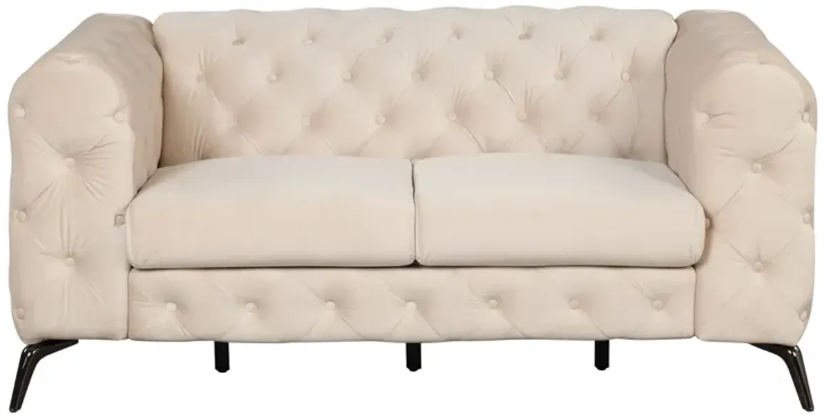 Velvet Upholstered Loveseat Sofa, Modern Loveseat Sofa With Button Tufted Back, 2 Person Loveseat Sofa Couch For Living Room, Bedroom, Or Small Space