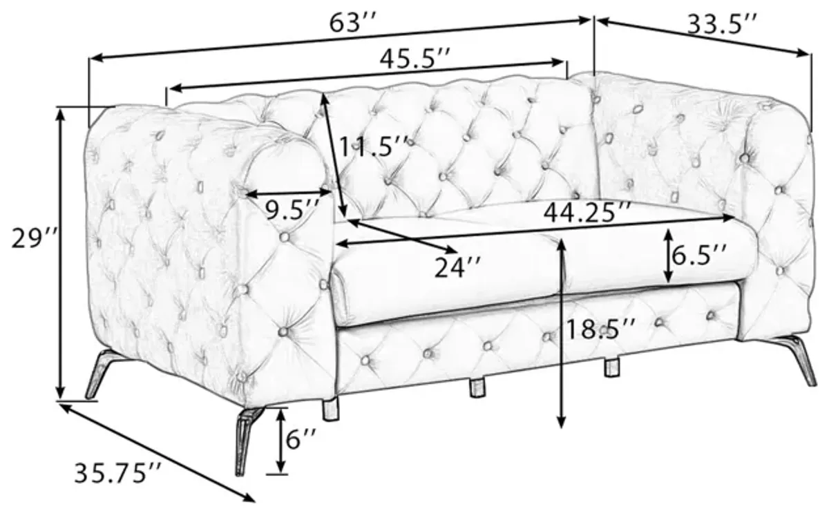 Velvet Upholstered Loveseat Sofa, Modern Loveseat Sofa With Button Tufted Back, 2 Person Loveseat Sofa Couch For Living Room, Bedroom, Or Small Space