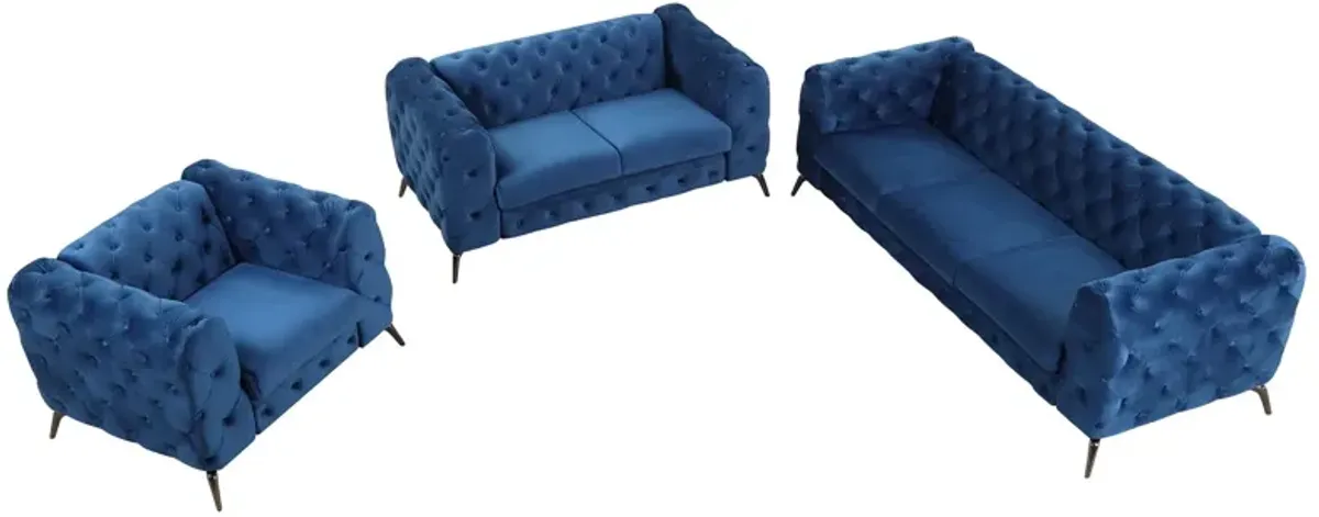 3 Piece Sofa Sets Modern With Sturdy Metal Legs, Velvet Upholstered Couches Sets Including Three Seat Sofa, Loveseat And Single Chair For Living Room Furniture Set