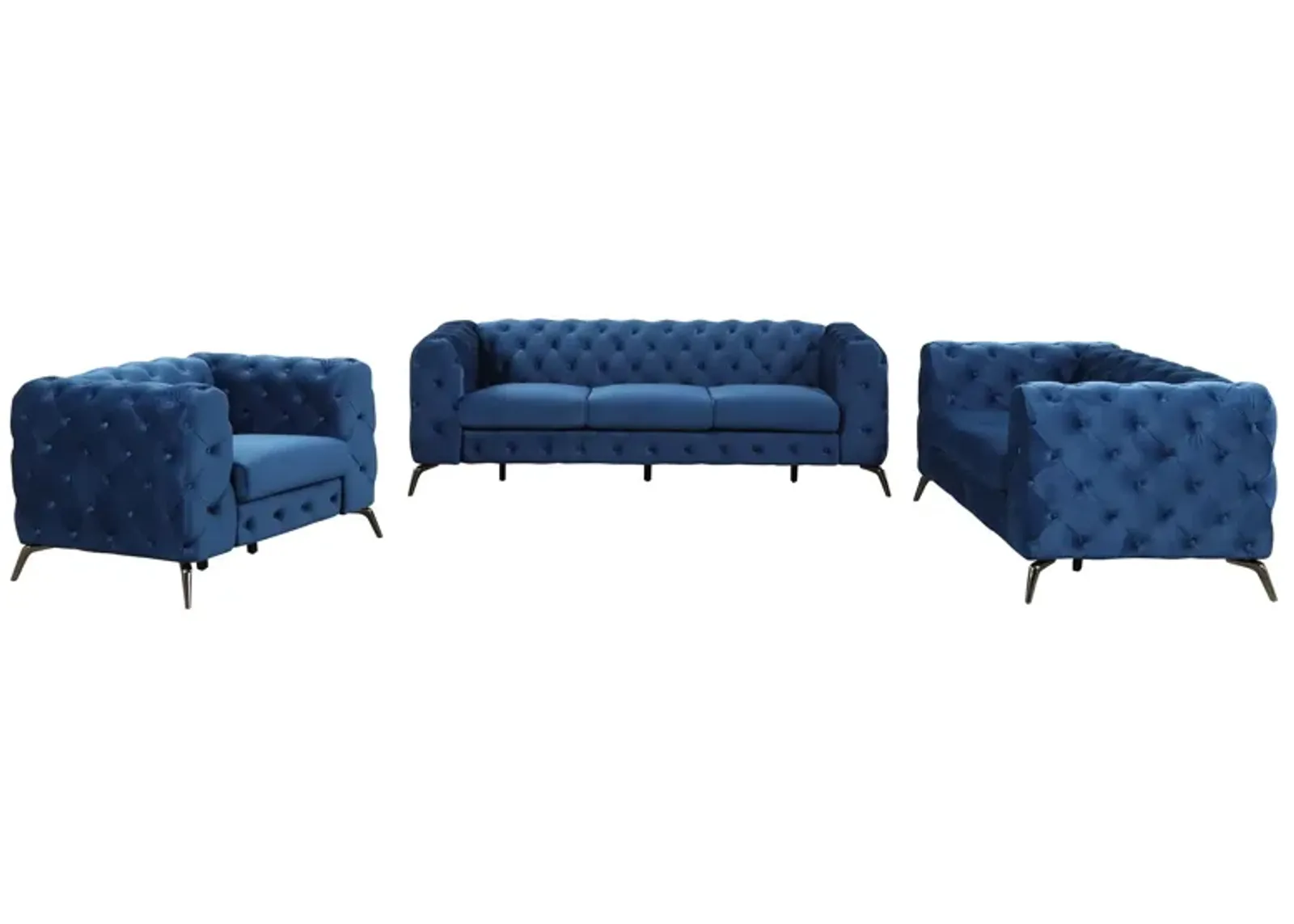 3 Piece Sofa Sets Modern With Sturdy Metal Legs, Velvet Upholstered Couches Sets Including Three Seat Sofa, Loveseat And Single Chair For Living Room Furniture Set