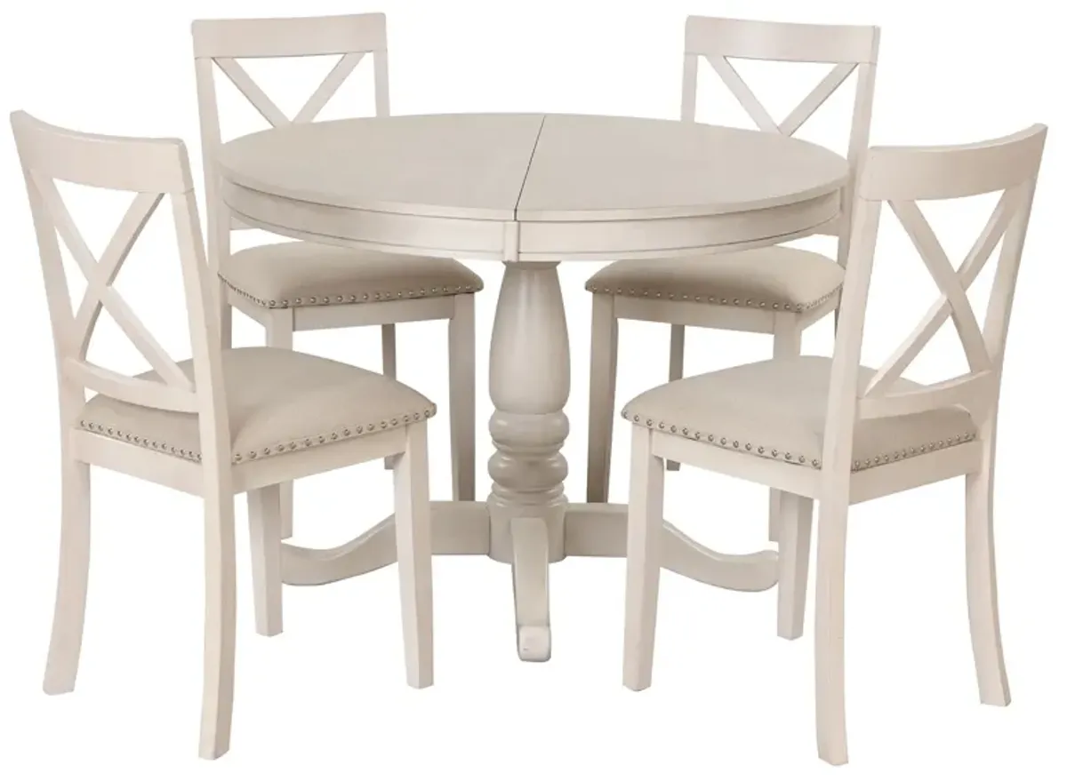 Modern Dining Table Set For 4, Round Table And 4 Kitchen Room Chairs, 5 Piece Kitchen Table Set For Dining Room, Dinette, Breakfast Nook