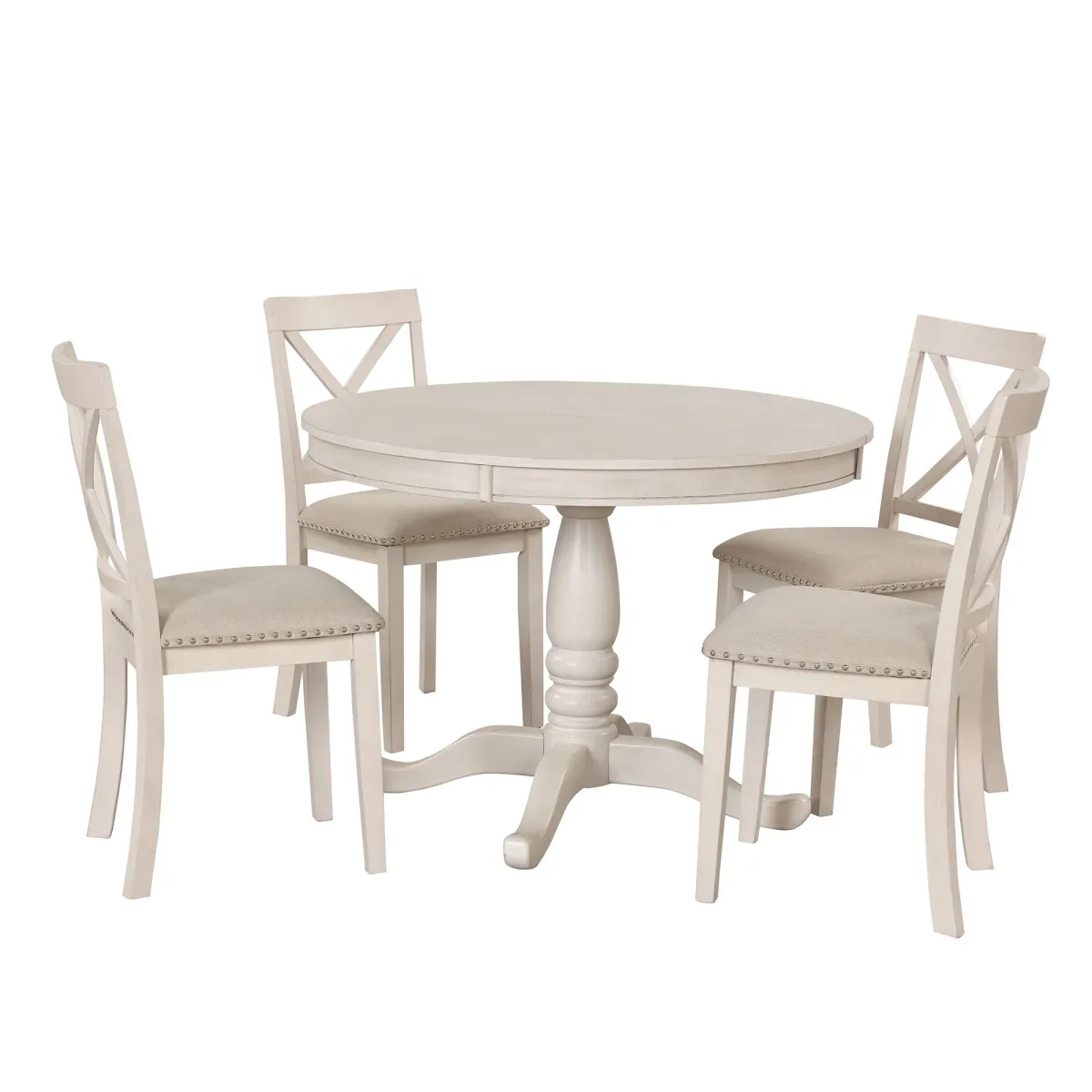 Modern Dining Table Set For 4, Round Table And 4 Kitchen Room Chairs, 5 Piece Kitchen Table Set For Dining Room, Dinette, Breakfast Nook