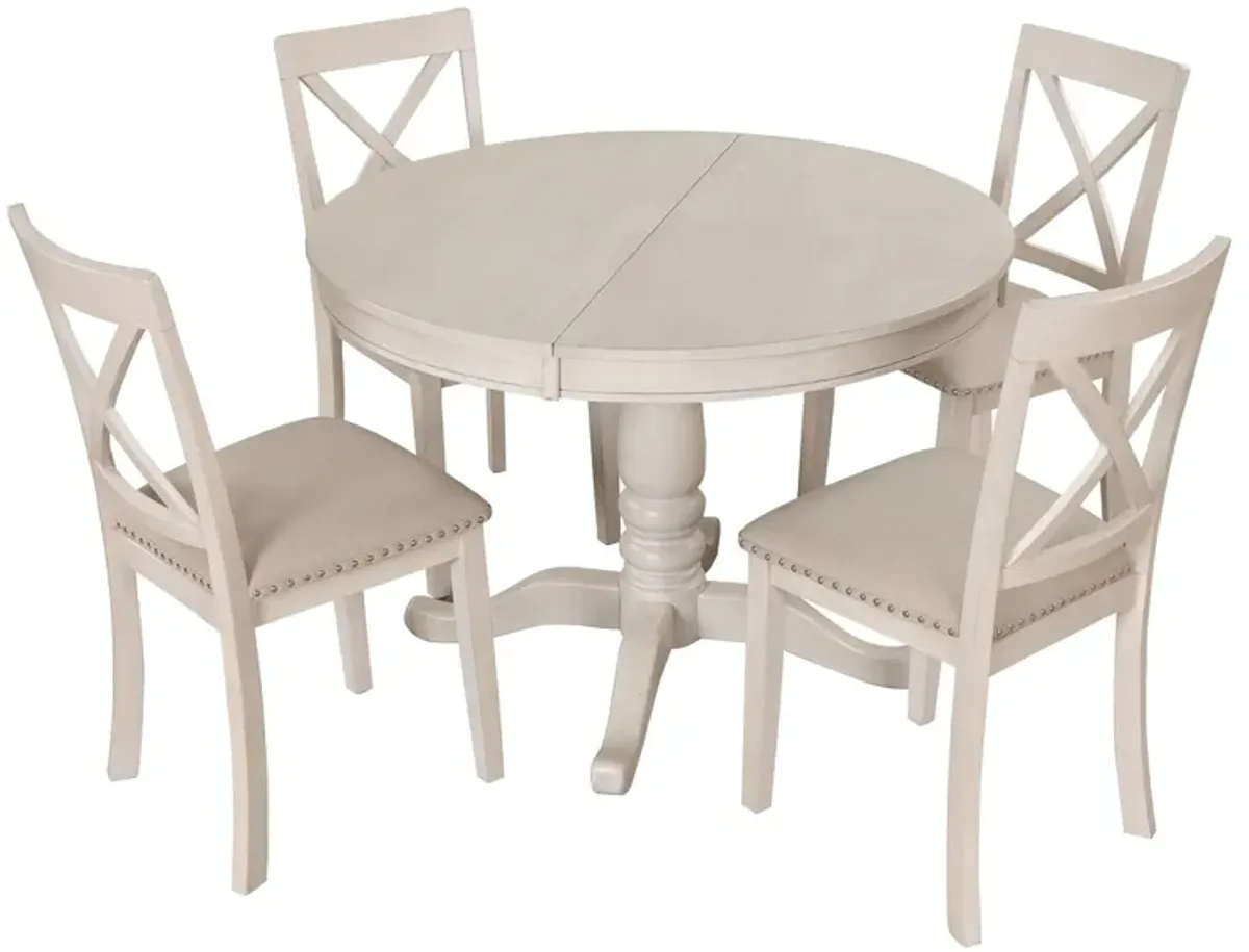 Modern Dining Table Set For 4, Round Table And 4 Kitchen Room Chairs, 5 Piece Kitchen Table Set For Dining Room, Dinette, Breakfast Nook