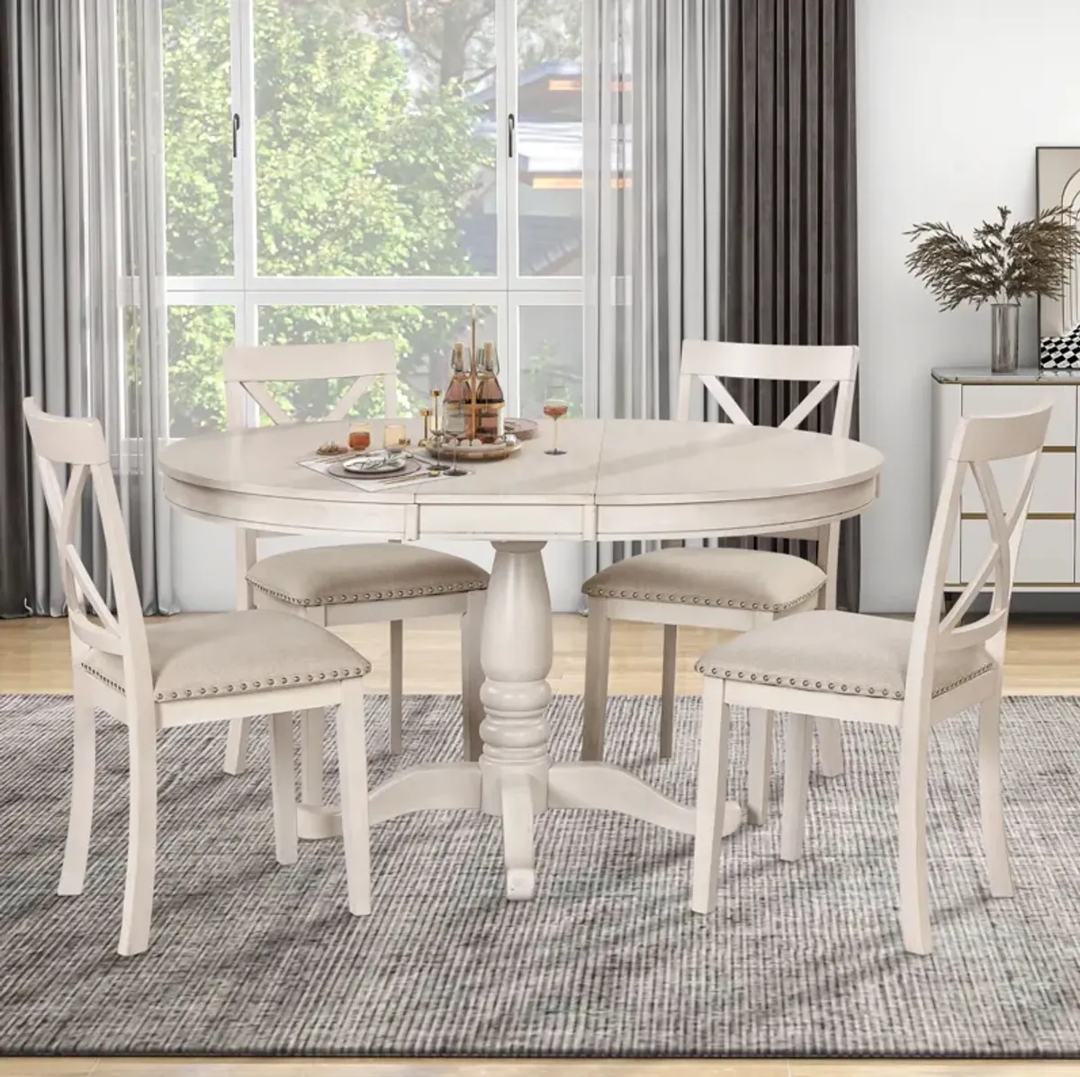 Modern Dining Table Set For 4, Round Table And 4 Kitchen Room Chairs, 5 Piece Kitchen Table Set For Dining Room, Dinette, Breakfast Nook