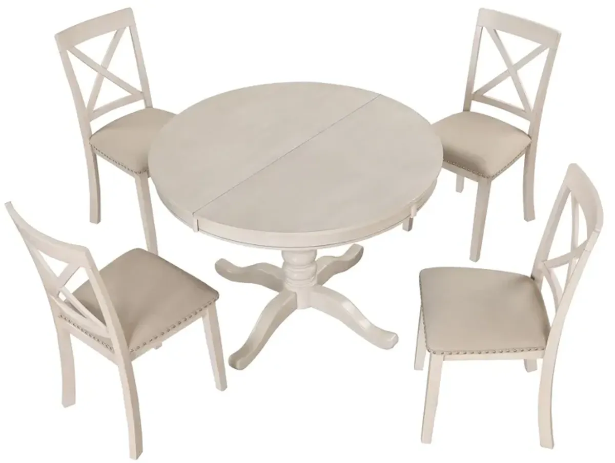 Modern Dining Table Set For 4, Round Table And 4 Kitchen Room Chairs, 5 Piece Kitchen Table Set For Dining Room, Dinette, Breakfast Nook