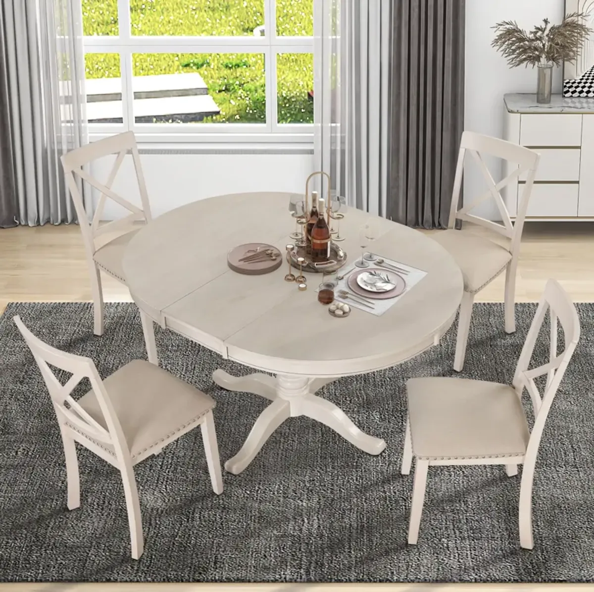 Modern Dining Table Set For 4, Round Table And 4 Kitchen Room Chairs, 5 Piece Kitchen Table Set For Dining Room, Dinette, Breakfast Nook