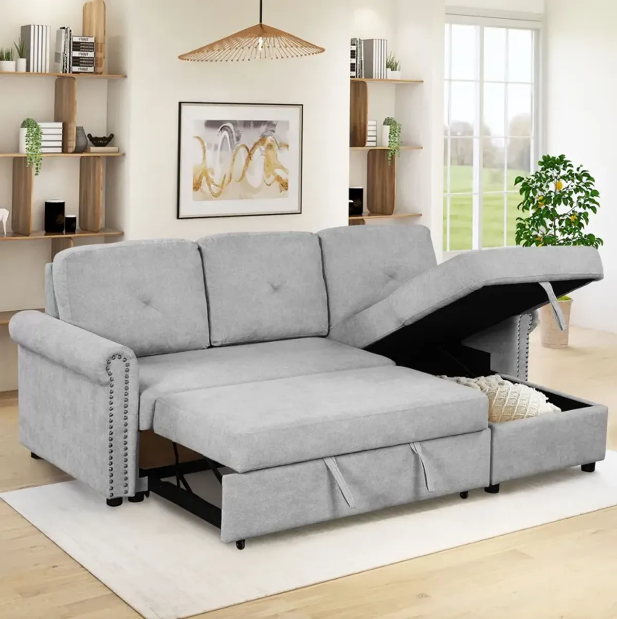 Modern Convertible Sleeper Sofa Bed With Storage Chaise