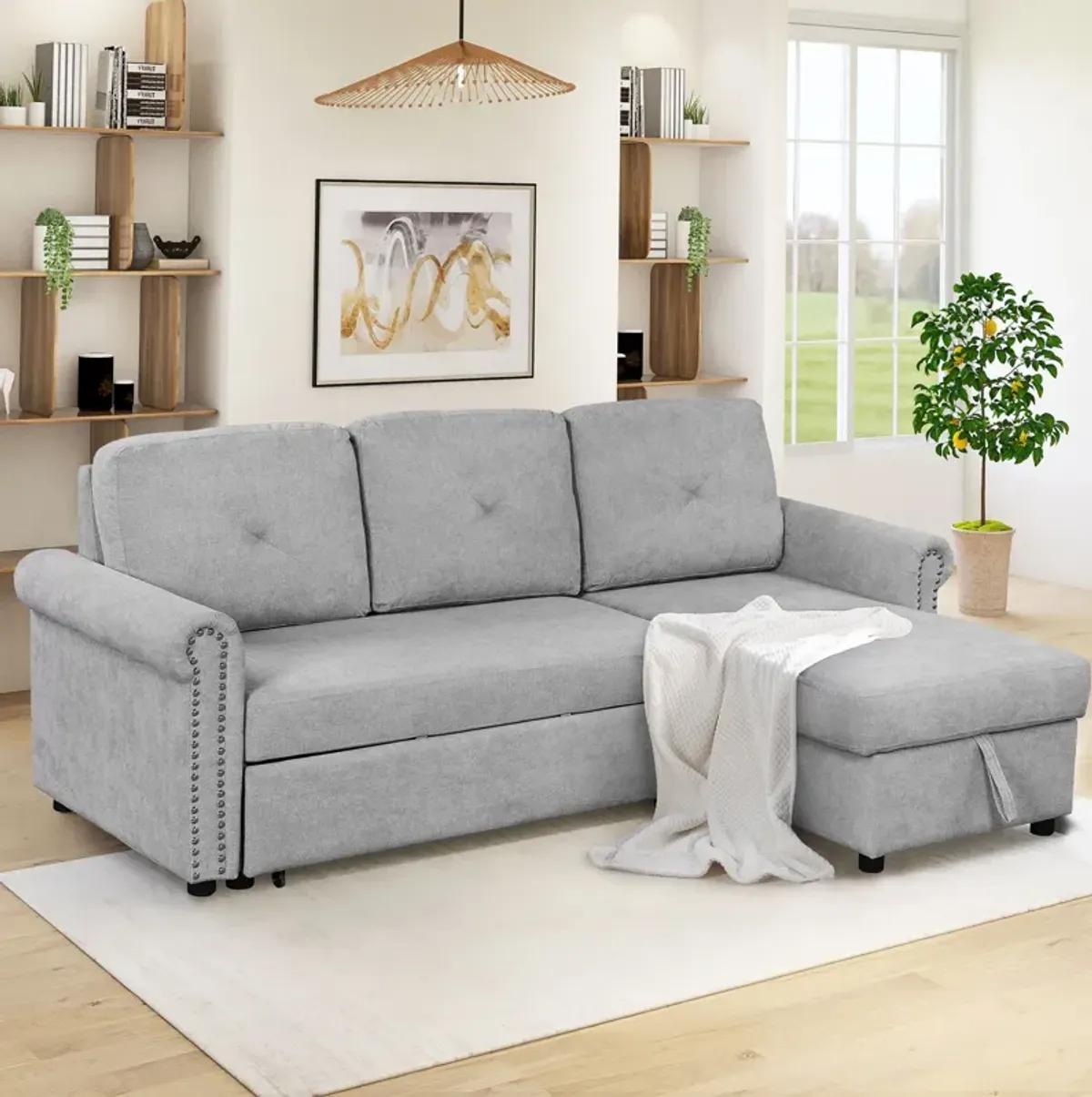 Modern Convertible Sleeper Sofa Bed With Storage Chaise