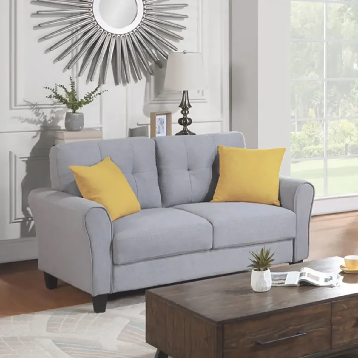 Modern Living Room Sofa Set Linen Upholstered Couch Furniture For Home Office